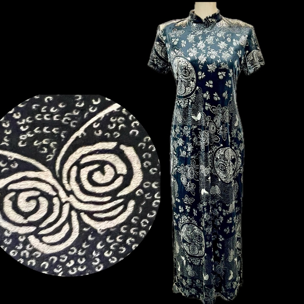 VINTAGE velvet butterfly moth mandala art long maxi dress short sleeve new 90s
